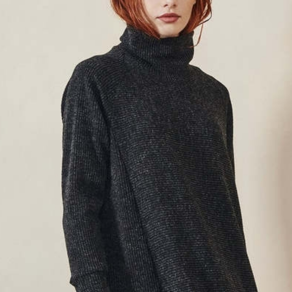 DEMYLEE NYC Grey 100% Cashmere Scrunch Neck Turtleneck A Line Sweater S